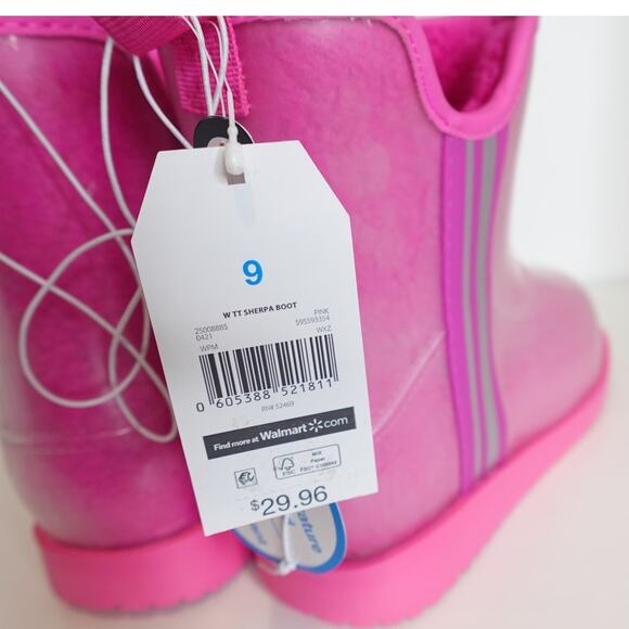 Hot Pink Fleece lined Rubber Slipper Boots - Picture 6 of 10